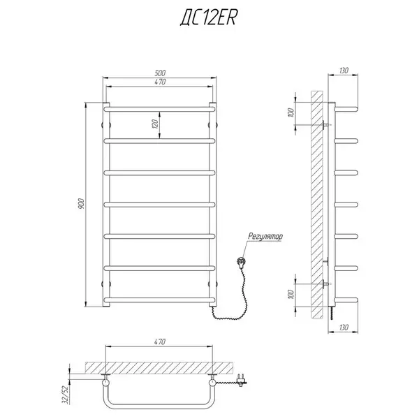 Рушникосушарка KOSSER Скоба 900х500/7 ЕR рег. (ДС12ER)