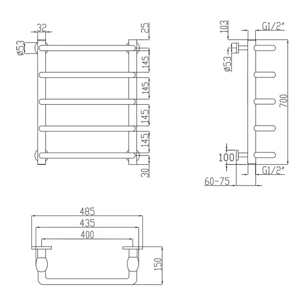 Полотенцесушитель водяной Lidz Standard (CRM) D32/20х1/2" 400x700 P5 (LSTNDD32201240705WAT)
