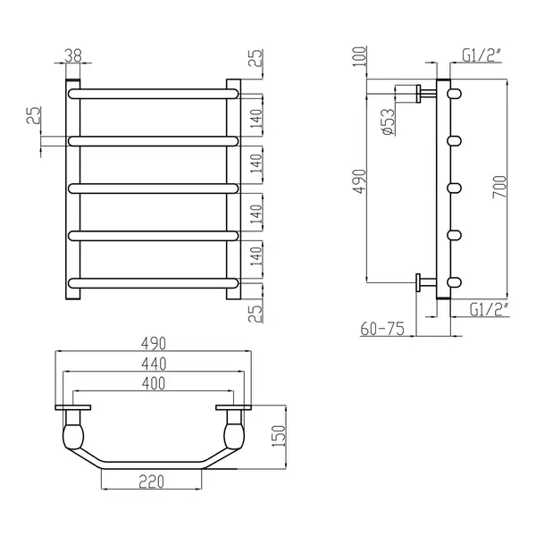 Полотенцесушитель водяной Lidz Trapezium (CRM) D38/25 400x700 P5 (LTRPZD382540705WAT)
