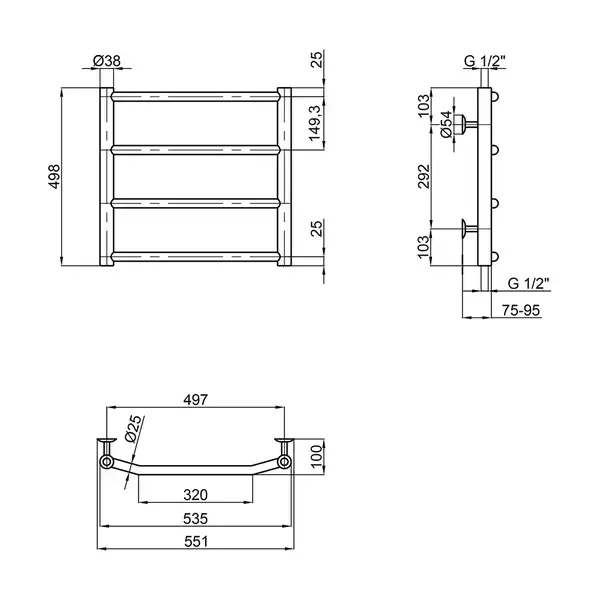 Полотенцесушитель водяной Lidz Trapezium (CRM) D38/25 500x500 P4 (LTRPZD382550504WAT)