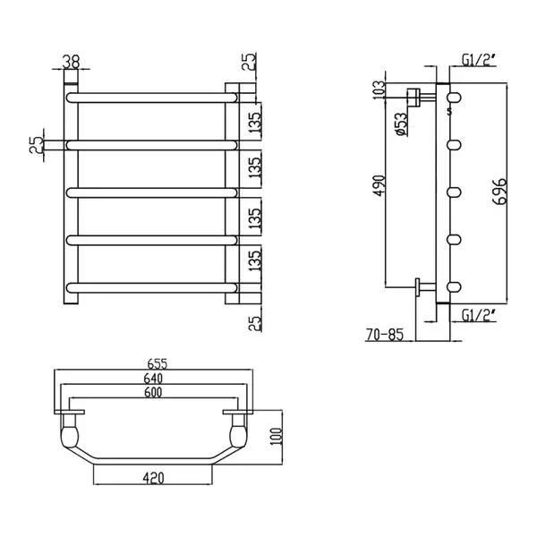Полотенцесушитель водяной Lidz Trapezium (CRM) D38/25 600x700 P5 (LTRPZD382560705WAT)