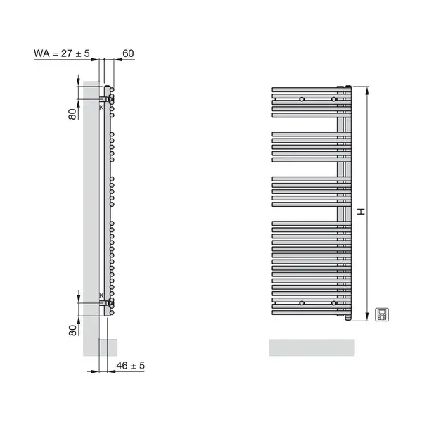 Полотенцесушитель електричний Zehnder Forma Asym 1706x596 900 Вт, білий RAL 9016 (LFAEL-170-060 RAL 9016)