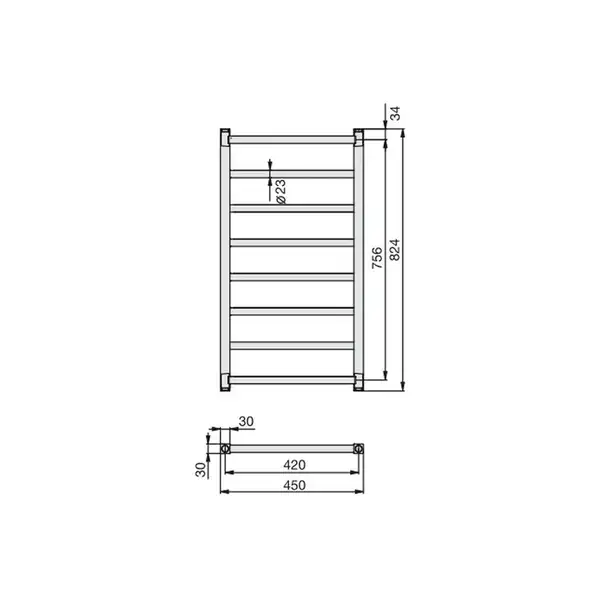 Полотенцесушитель водяний Zehnder Stalox 824х450 167Вт, нержавіюча сталь  (STXI-080-045)