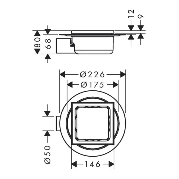 Точковий трап Hansgrohe RainDrain Spot 150x150х68мм 50 Brushed Stainless Steel (56055800)