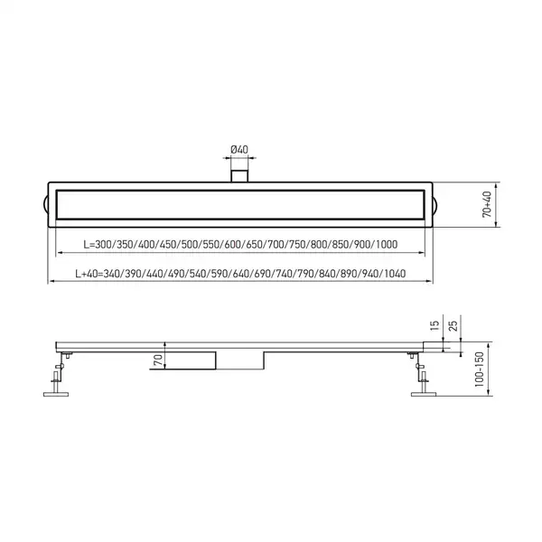 KOER FD01-70x800 Душовий трап, нержавіюча сталь (KR3279)