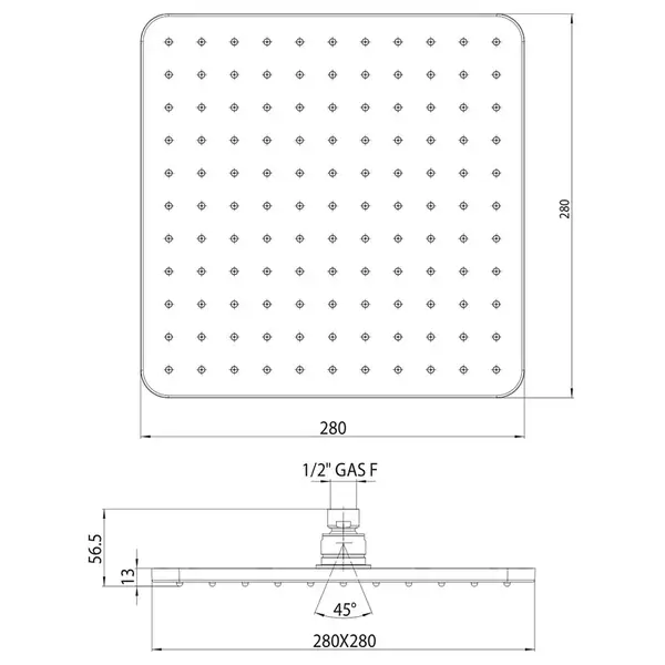 Верхній душ BOSSINI Cosmo 28x28см з тримачем, хром (H70598I00030009)