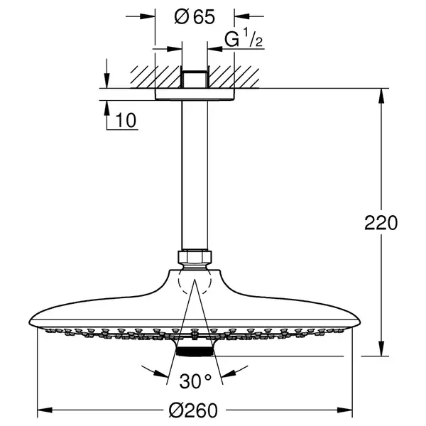 Grohe Верхній душ зі стельовим кронштейном Grouphoria (26461000) Grohe Верхній душ зі стельовим кронштейном Grouphoria (26461000)