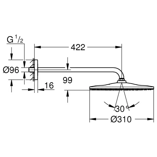 Верхній душ з настінним кронштейном Grohe Rainshower Mono (26557000)