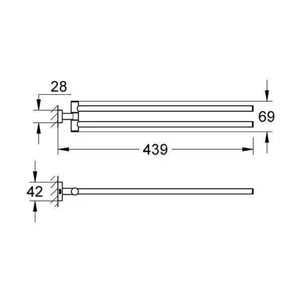 Полотенцедержатель двойной 439 мм Grohe Essentials Cube, тёмный графит, матовый (40624AL1) фото 2 Aquada.com.ua Полотенцедержатель двойной 439 мм Grohe Essentials Cube, тёмный графит, матовый (40624AL1) фото 2 Aquada.com.ua