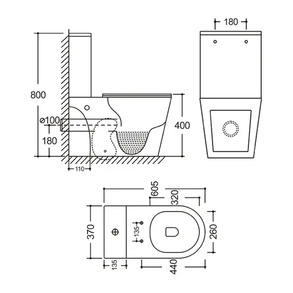 Бачок до унітазу-компакту Mixxus Bevel-0405-R Tank 605х370х800 зі зливною арматурою (MI8325)