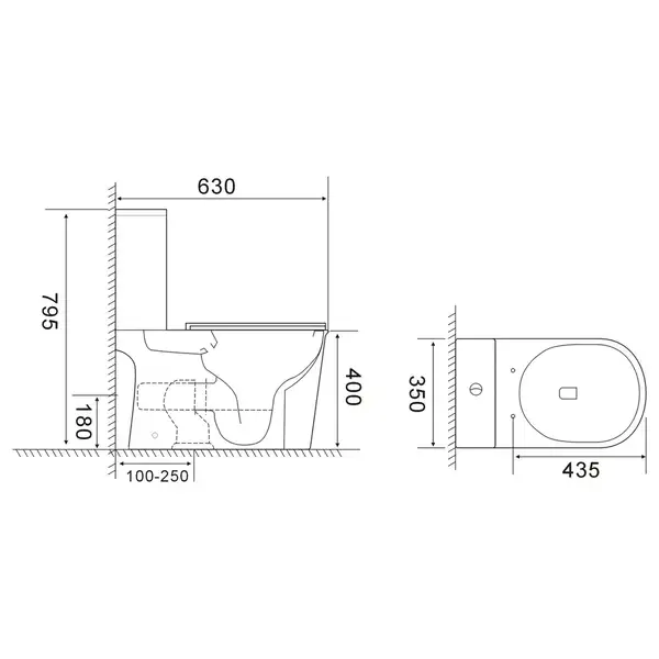 Чаша унітазу-компакту Mixxus Wave-0405-R Bowl 630х350х795 Rimless без сидіння (MI8363)
