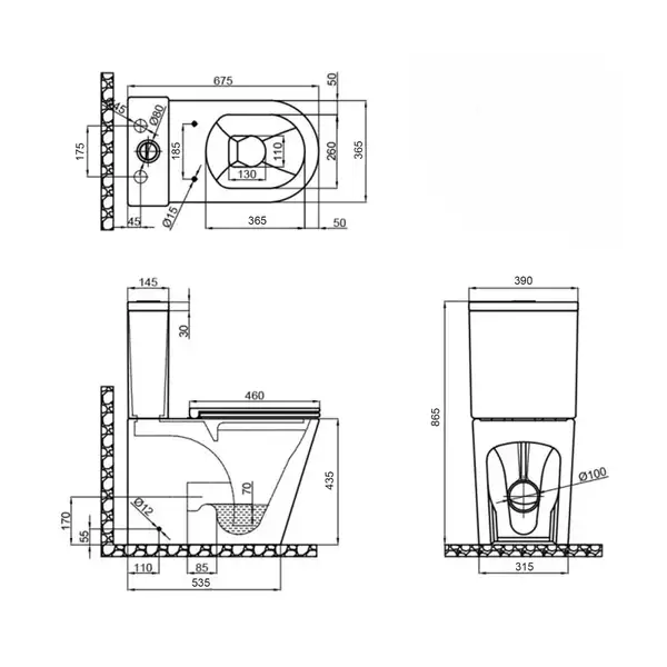 Бачок до унітазу-компакту Mixxus Premium Bevel-0402-T1 Tank 670х390х880 зі зливною арматурою (MI832 (MI8326)