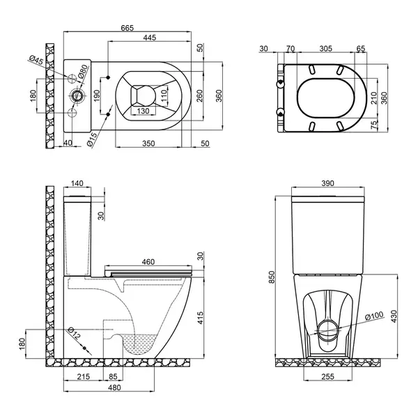 Чаша унітазу-компакту Mixxus Premium Ellipse-0402-R Bowl 660х390х855 Rimless без сидіння (MI8346)