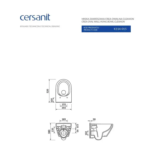 Cersanit CREA CLEAN ON Унитаз подвесной, овальный (CCHZ1001331986)