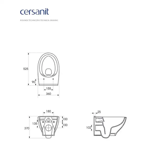 Унітаз підвісний 934 Moduo з кришкою дюропласт Slim soft close Cersanit (SZCZ1001916827)