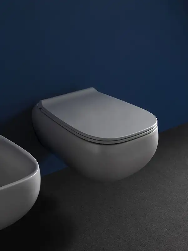 Унитаз подвесной Goclean® (безободковый) Flaminia Fluo с сиденьем Soft Close, цвет - Cenere opaco (матовый) FU118G+FUCW05 Cenere