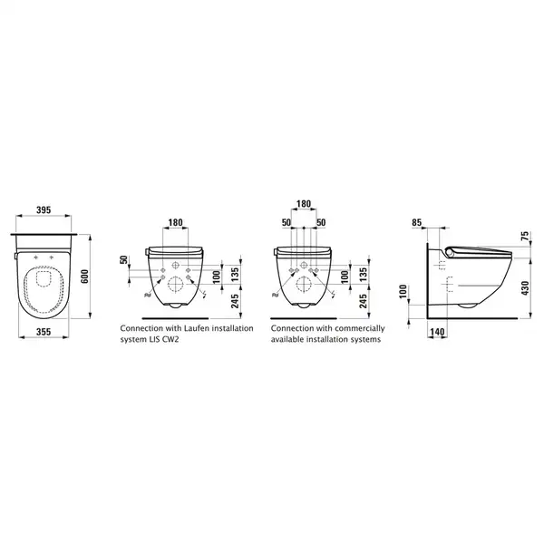 Унитаз-биде Rimless (безободковый) Laufen Cleanet Riva (сиденье в комплекте), белый матовый (820691.757.000.1) фото 21 Aquada.com.ua