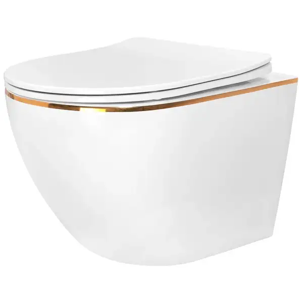 Подвесной унитаз REA CARLO WHITE MINI FLAT GOLD EDGE белый (REA-C1222)
