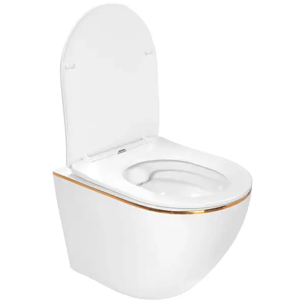 Подвесной унитаз REA CARLO WHITE MINI FLAT GOLD EDGE белый (REA-C1222)