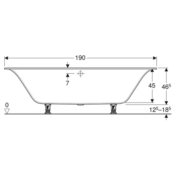 Ванна акриловая 190 х 90 х h46,5 см Geberit Soana, slim rim, Duo в комплекте с ножками 554.005.01.1