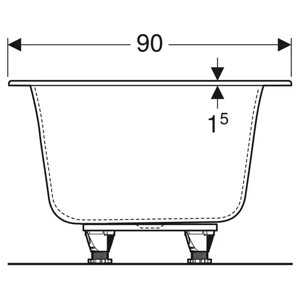 Ванна акриловая 190 х 90 х h46,5 см Geberit Soana, slim rim, Duo в комплекте с ножками 554.005.01.1