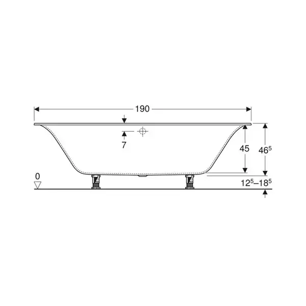 Ванна акриловая 190 х 90 х h46,5 см Geberit Soana, slim rim, Duo в комплекте с ножками 554.005.01.1