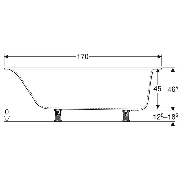 Ванна акриловая 170 х 75 х h46,5 см Geberit Soana, slim rim в комплекте с ножками 554.014.01.1