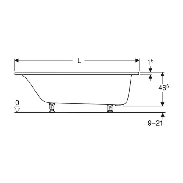 Ванна акриловая 170 х 75 х h46,5 см Geberit Tawa, slim rim в комплекте с ножками 554.121.01.1