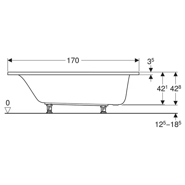 Ванна акриловая 170 х 75 х h42,8 см Geberit Selnova в комплекте с ножками 554.285.01.1