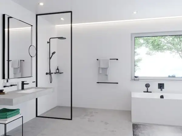 Внешняя часть набора Hansgrohe Exafill S для слива и перелива с наполнением (цвет - чёрный матовый) (58117670) фото 2 Aquada.com.ua