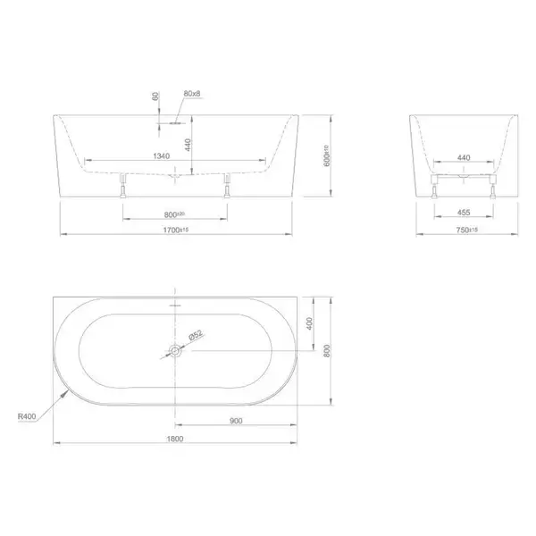 Ванна акрилова Knief Fresh Wall 180x80, білий глянцевий (010003106/010009106) (010003106_010009106)