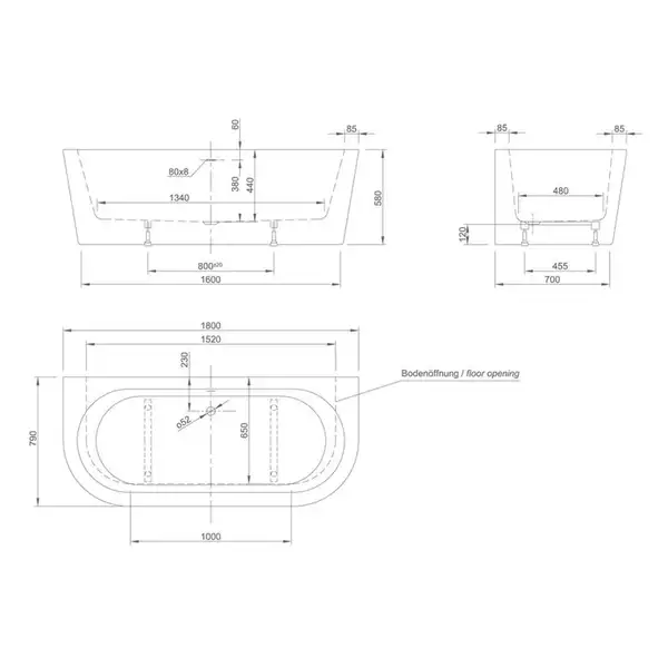 Ванна акрилова Knief Wall CL 180x80 (0100077CL / 010009106) (0100077CL_010009106)
