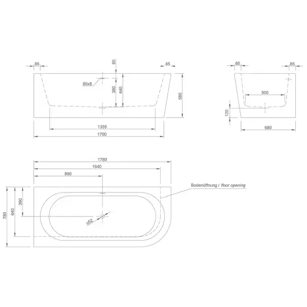 Ванна акрилова Knief Wall CR 180х80, білий глянцевий (0100077R06 / 01000910) (0100077R06_01000910)