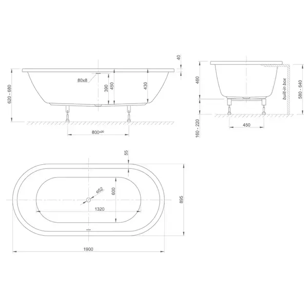 Ванна акриловая Knief Form Fit 190 х 90 см (0400-087) фото 3 Aquada.com.ua