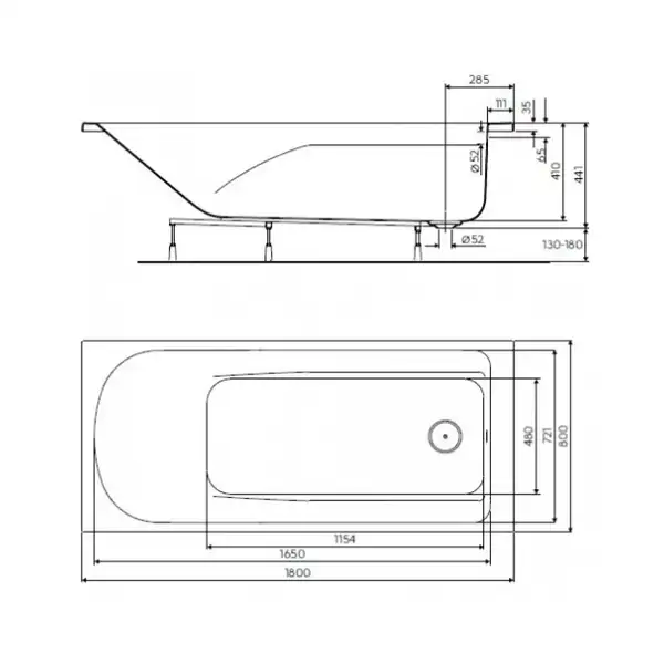 Ванна COMFORT PLUS  180*80см з ніжками, прямокутна   KOLO  ПОЛЬЩА (XWP1480000)