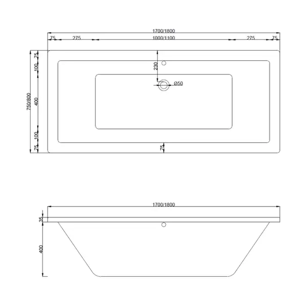 Ванна встраиваемая MEXEN CUBE WHITE 170x75 акриловая (MEX-55051707500)