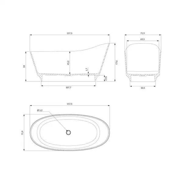 ванна кам'яна Omnires Neo 158x72 овальна white (NEO158SWWBM)