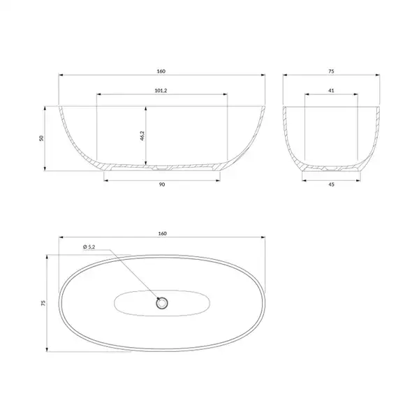 ванна Omnires Shell 160x75 овальна white (SHELLWWBM)