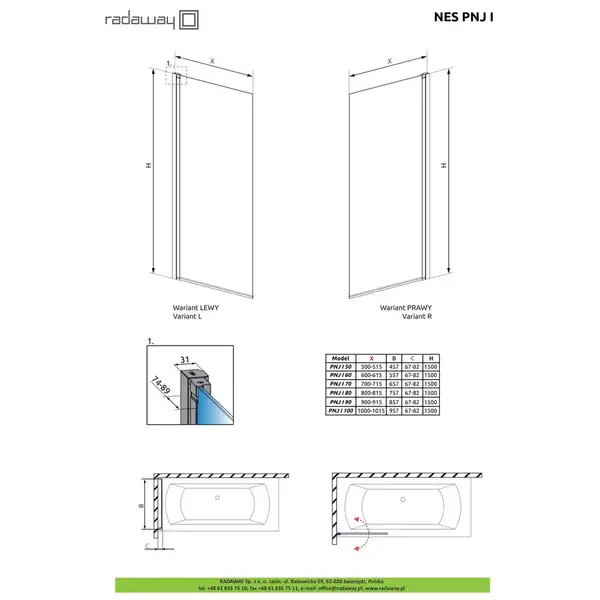 Шторка для ванни NES PNJ I 80 ліва, RADAWAY (10011080-01-01L)