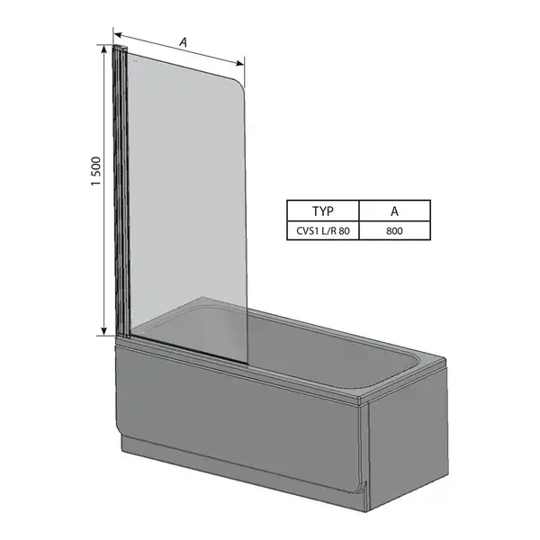 Шторка для ванни одноелементна CVS1-80 L Transparent, (7QL40C00Z1) RAVAK