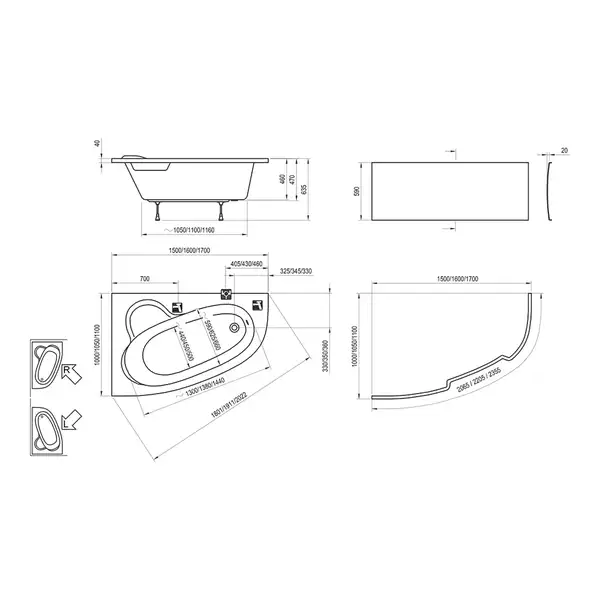 Панель до ванни права ASYMMETRIC II 150 R, RAVAK (CZB4100000)