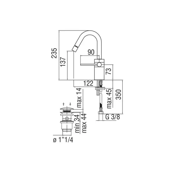 Змішувач для біде NOBILI CUBE CB00519/2CR зі зливом  Nobili
