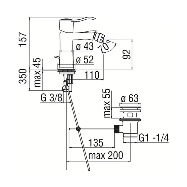 SI98119/1CR Змішувач для біде з донним клапаном хром Nobili ІТАЛІЯ (SI98119/1CR)