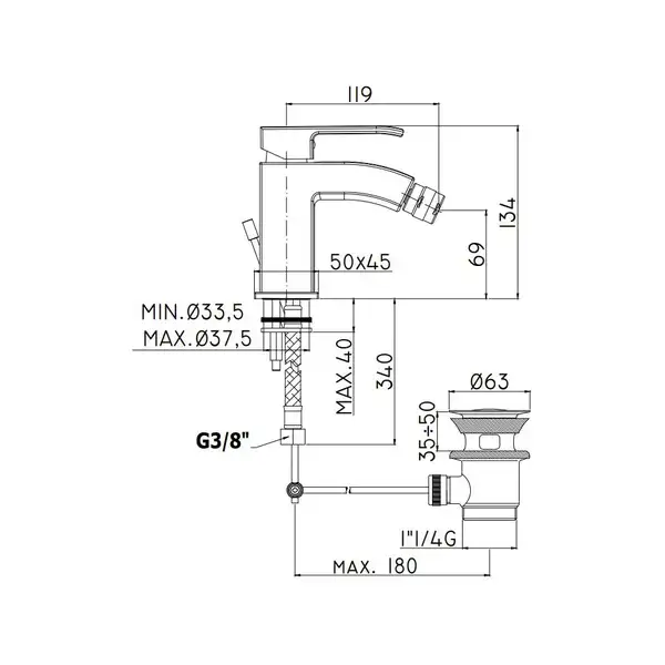 Смеситель для биде Paffoni Level (цвет - хром), с донным клапаном Clic-Clac (LES131KCR)