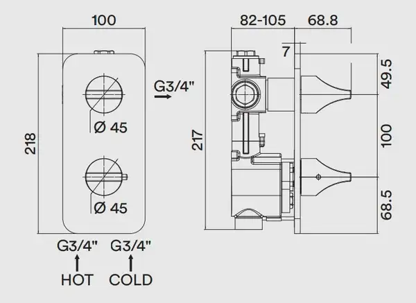 Змішувач для душу з термостатом Bossini APICE на 1-2 виходу, хром (Z035202030)