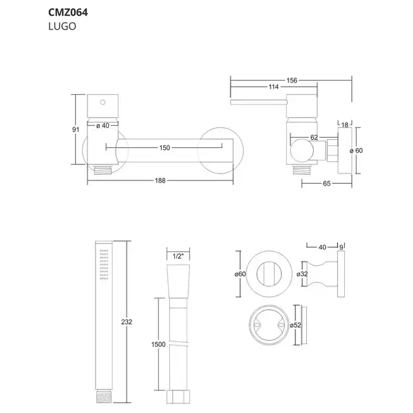 Corsan Lugo Black Смеситель для ванны/душа, черный (CMZ064BL)