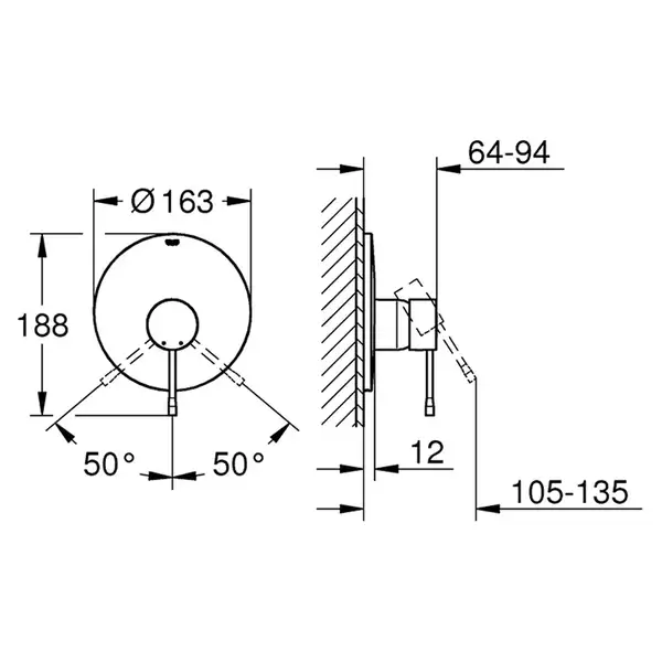 Смеситель для душа Grohe Essence (цвет - тёмный графит, матовый) (19286AL1) фото 2 Aquada.com.ua