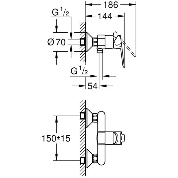 Змішувач для душа Grohe Bauedge, хром (23636000) Змішувач для душа Grohe Bauedge, хром (23636000)
