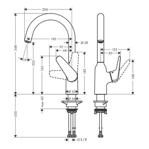 Змішувач для кухні Hansgrohe Focus M421-H220, сталевий (71802800)