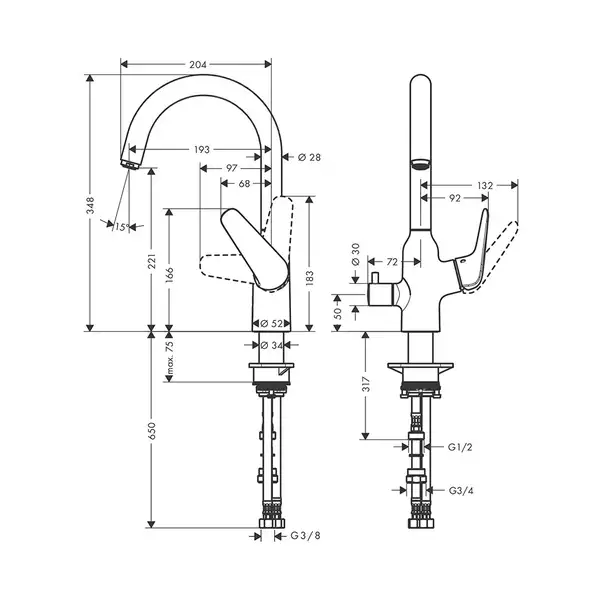 Кухонный смеситель 220, с запорным вентилем, 1jet Hansgrohe Focus M42 (цвет - хром) 71803000